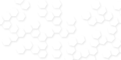 Poster - A pattern of white hexagon shapes arranged subtle shadows that create a three-dimensional, layered effect, the geometric repetition and depth of the hexagonal grid.