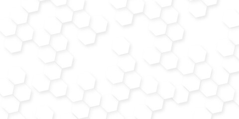 Poster - A pattern of white hexagon shapes arranged subtle shadows that create a three-dimensional, layered effect, the geometric repetition and depth of the hexagonal grid.