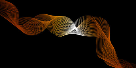 Poster - A digital dynamic wave of particles futuristic background, flowing wave pattern composed of multiple color contour lines on a black background.