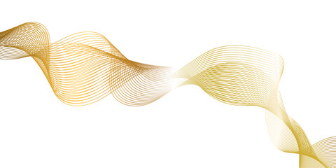 Poster - Wave design composed of multiple golden-yellow lines, that create a smooth continuous pattern, giving the impression of a dynamic, rippling motion across a white background.