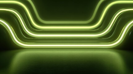 Retro-futuristic cyber green neon lights, bending tube design for creative backgrounds and tech aesthetics.