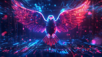 Fototapete - Digital eagle with glowing wings and vibrant colors.