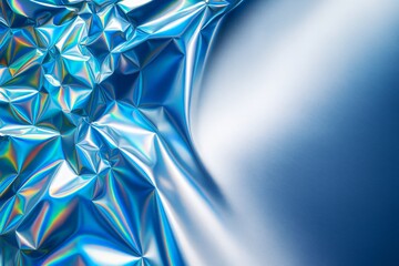 Poster - Abstract blue holographic foil texture with smooth gradient blending into soft brushed metallic background on the right side. Ai generative. Ai generative