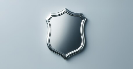 Poster - Shiny metallic blank shield mockup on soft light blue background for branding or design presentation display concept in clean modern style. Ai generative