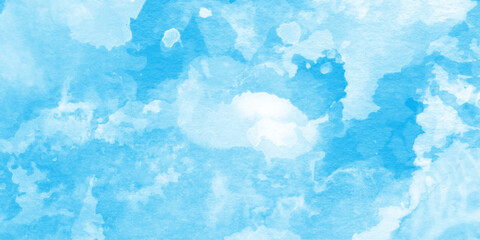 Poster - Abstract blue watercolor splash stroke aquarelle paint paper textured, Soft pastels mixed blue and white colors, soft paper textured canvas element for text design.