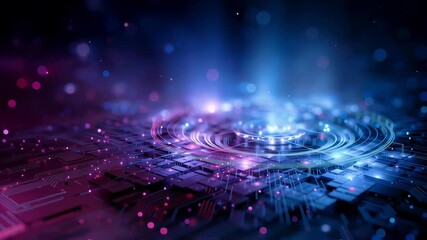 Poster - A futuristic abstract technology background with neon lights and glowing circuit lines