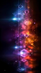 Poster - Digital hexagons with neon lights and glowing lines, representing a futuristic Ai technology theme
