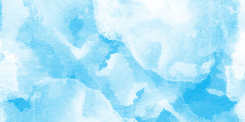 Poster - This image gives the impression of soft clouds in a sky blue watercolor image, Soft pastels mixed blue and white colors, soft paper textured canvas element for text design.