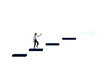 © Who is Danny - Woman walking up dark steps on white background, cutout graphic style, symbolizing career growth, success, and personal achievement