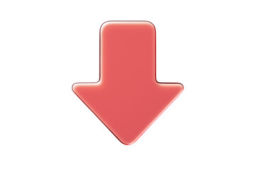 Poster - Glossy red down arrow symbol isolated on white background, clean layout element with transparent feel, used in design templates. 3D Rendering