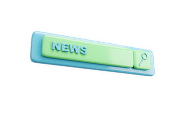 Poster - Glossy green-blue 3D news search bar with magnifying glass icon, isolated style on white background, concept of online search or interface, 3D Rendering