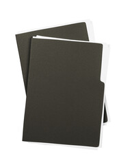 Poster - Black document folders stacked and isolated on white background, clean layout concept for business data organization and information structure. 3D Rendering.