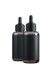 Poster - Two black dropper bottles with blank labels isolated on white background, clean minimal design concept for product presentation and branding. 3D Rendering