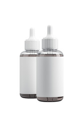 Poster - Two empty dropper bottles with blank labels isolated on white background, clean design for product branding concept, 3D Rendering