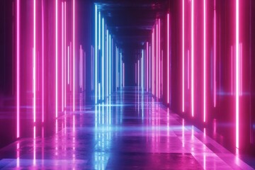 Poster - Explore the vibrant neon waveform in a seamless abstract digital corridor of color and light, 4K Abstract Digital Neon Waveform Seamless