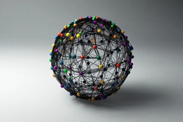 Poster - Global data network sphere represents connectivity and information processing in modern technology, globe and data processing over network of connections
