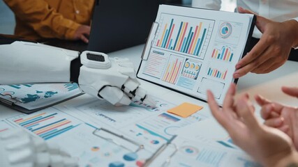 Poster - A collaborative meeting where AI-driven assistance enhances business research and marketing analytics, showcasing the power of artificial intelligence in modern offices. Noogenesis AI