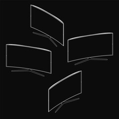 Poster - Four curved TVs form a sleek triangular composition on a black background. The largest screen sits centrally, flanked by two smaller ones with smooth contours.