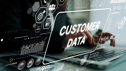 Poster - Abstract Representation of Customer Data Analysis with Digital Graphics and Futuristic Interface Design. Asymptotic smart data analytic.