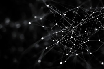Poster - Data processing network visualized against a black background showcasing intricate connections and nodes, data processing and connections on black background