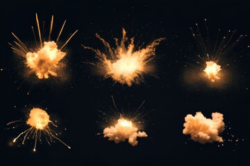 Poster - Explosive accent highlight elements showcasing various explosion effects in dark background, Set of Explosive Accent Highlight Elements Motion Graphic Elements with Alpha Channel