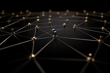 Poster - Network connections are scanned with a golden scope on a dark background showcasing intricate details, scope scanning over network of connections on black background