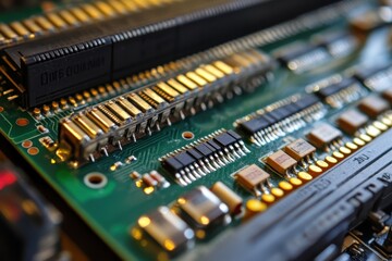 Poster - Central processor and electronic components showcasing intricate design and circuitry in a close-up view, the central processor among electronic components the concept of technology and digital