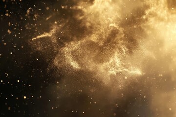 Poster - Golden particles interact in a vibrant display against a dark background, Digital Background Particles Effects footage