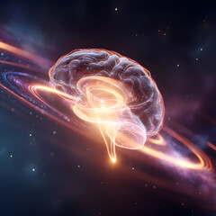 Poster - Illuminating the Mind: A conceptual artwork showing a brain enveloped in an energy field, suggestive of thought, intellect, and the boundless potential of the human mind.