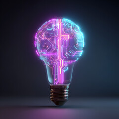 Poster - Brainy Lightbulb: An illuminated lightbulb shaped like a brain, showcasing the fusion of innovation and intellect in a futuristic and conceptual design.