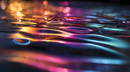 Poster - Illuminated water surface reflection: A close-up shot showcases the captivating interplay of light and water. Shimmering ripples and intricate reflections create an immersive and enchanting display.