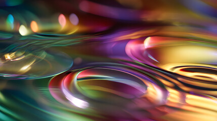 Poster - Abstract Reflections: A mesmerizing display of light and color dances across fluid, reflective surfaces, creating an ethereal and dreamlike visual experience.