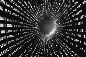 Poster - Exploration of binary coding through a digital tunnel of connections on a black background, binary coding and network of connections on black background