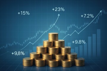 Poster - Financial Growth and Stability: A striking visual showcases a stack of gold coins with financial graph illustrating growth and positive trend. Representing financial progress, savings.