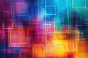 Poster - Bright neon geometric lines and squares create an abstract pattern of vivid colors in a captivating visual display, Neon colorful geometric liens and squares, abstract futuristic, cyber and music