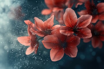 Poster - Particle flowers bloom in beautiful motion with vibrant petals and soft sparkling details, Particle flowers bloom beautiful motion