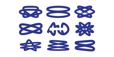 Poster - Nine abstract blue designs arranged in a grid pattern on a white background illustration style