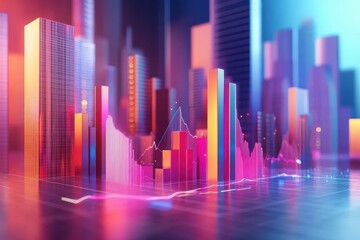 Poster - Visual representation of financial growth with vibrant graphs and charts highlighting business trends, 3D financial graphs and chart, business growth, company statistics, success