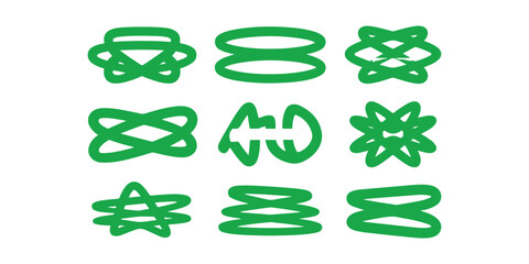 Poster - Nine green abstract shapes arranged in a grid pattern on a white background illustration art