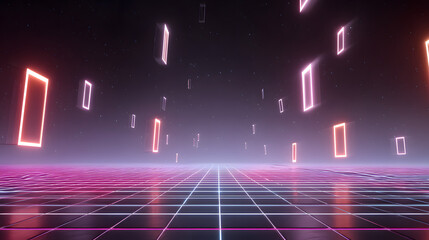 Poster - Futuristic Corridor: A vibrant and immersive depiction of a futuristic corridor bathed in neon light. The scene evokes a sense of technological advancement and boundless innovation.