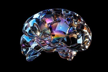 Poster - Abstract three-dimensional scan of a transparent brain with colorful reflections and intricate details, An abstract concept of a three-dimensional scan of the human brain seamless ing