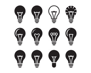 Poster - Collection of twelve light bulb icons in a two by six grid arrangement on a white background