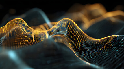 Poster - Abstract Digital Waves: An alluring visualization of digital data waves. It depicts a complex network of interwoven lines, suggesting data flow and connections. The image evokes a sense of technology.