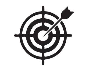 Poster - A black and white graphic illustration of a target with an arrow in the center ring symbol