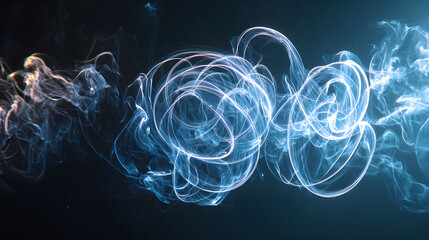 Poster - Abstract smoke art: Intricate wisps of swirling smoke, illuminated with an ethereal glow, gracefully dance against a dark backdrop, evoking a sense of mystery and wonder.