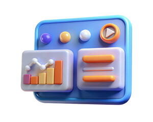 Poster - 3d render of dashboard interface displaying data analytics charts and media play button for business presentation