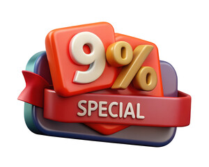 Poster - 3d render of nine percent special offer badge for online sales and marketing promotional campaign events advertisement