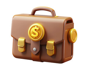 Poster - 3d rendering of brown briefcase adorned with gold dollar sign for finance or business concepts and investment portfolio cartoon design