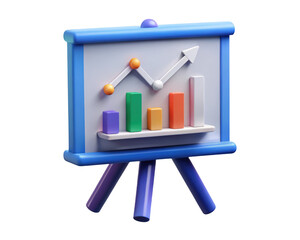 Poster - 3d rendering of business chart display board presenting growth trend and financial data analysis on isolated background,depicting stock market performance