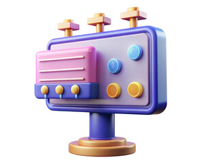 Poster - Abstract futuristic machine panel with buttons and lights 3d render pink blue and gold tones isolated on background